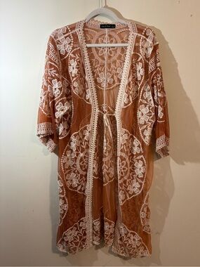 Ana & Rose bohemian-style floral lace duster kimono women’s‎ large embroidered